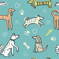 Funny hand-drawn dogs. Children's doodles. Children's pattern. vector