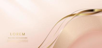Abstract gold curved lines elegant on pastel soft pink background with copy space for text. Luxury 3d concept. vector