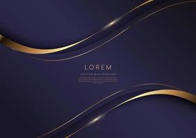 Luxury concept template 3d purple curve shape on violet elegangt background and golden ribbon line with copy space for text. vector