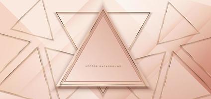 Abstract 3d modern luxury template triangles shape on soft pink background with golden glitter line light sparkle. Vector illustration