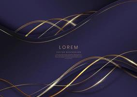 Luxury concept template 3d purple curve shape on violet elegangt background and golden ribbon line with copy space for text. vector