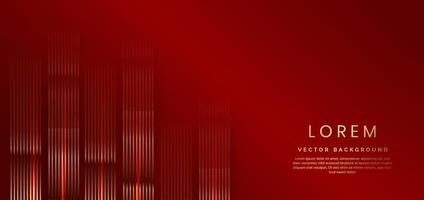 Abstract 3D luxury template shiny red background with lines golden glowing sparkle. vector