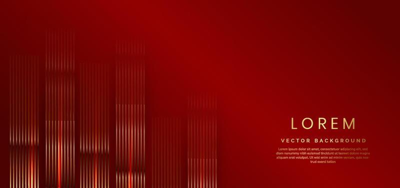 Abstract 3D luxury template shiny red background with lines golden glowing sparkle.