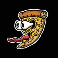 pizza character illustration with glaring expression and sticking out tongue vector