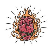 illustration of heart bound with thorns and burning vector