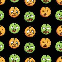 seamless pattern orange fruit character with cute expression vector