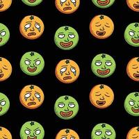 seamless pattern orange fruit character with cute expression vector