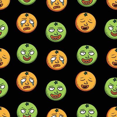 seamless pattern orange fruit character with cute expression