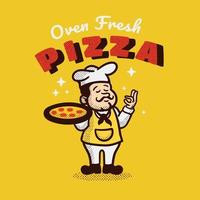 chef mascot character illustration cooking pizza vector