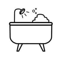 bathtub with shower and bubbles outline illustration vector