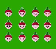 Cute, funny and happy beetroot set character. Vegetables vector illustration