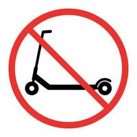 signo de movimiento de scooter prohibido en círculo rojo tachado vector
