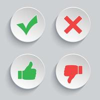 Set of check and cross icons, finger up and down in a circle vector