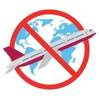 No airplane sign in red crossed circle with globe vector