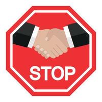 illustration of a forbidden handshake sign with stop text vector