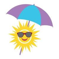 Cute sun with beach umbrella vector