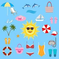 Set of summer icons on a blue background vector