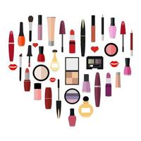 set of cosmetics in the form of heart vector