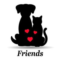 silueta de perro y gato con corazones vector
