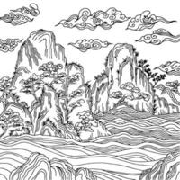 Design Vector Outline Asian Japanese Landscape