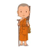 el personaje de dibujos animados del monje budista va en peregrinación. vector