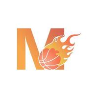 Letter M with basketball ball on fire illustration