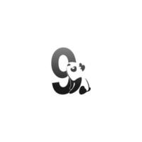 ilustración animal panda mirando el icono número 9 vector
