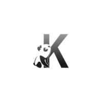ilustración animal panda mirando el icono de la letra k vector