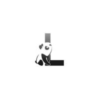 Panda animal illustration looking at the letter L icon vector