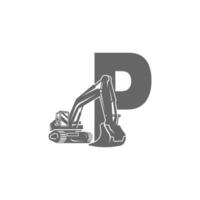 icono de excavadora con ilustración de diseño de letra p vector