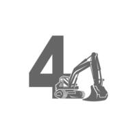 Excavator icon with number 4 design illustration vector