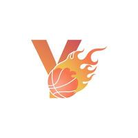 Letter Y with basketball ball on fire illustration vector