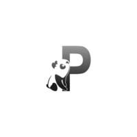 Panda animal illustration looking at the letter P icon vector