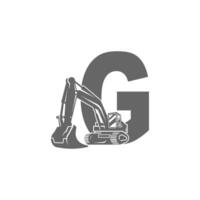 icono de excavadora con ilustración de diseño de letra g vector