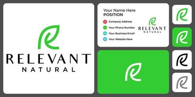 Letter R monogram leaf logo design with business card template. vector
