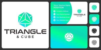 Hexagon cube logo design with business card template. vector