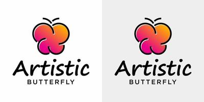 Simplistic butterfly logo design with pink color. vector