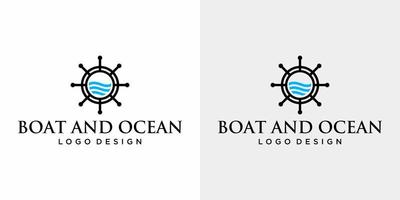 Simplistic boat and ocean logo design with white and black background. vector