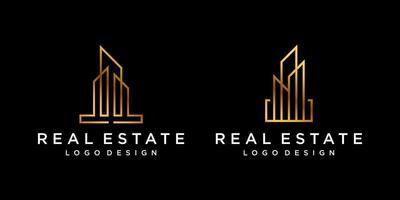 Simplistic building shape logo design with luxurious gold color. vector