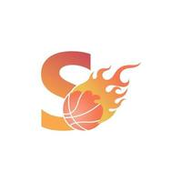 Letter S with basketball ball on fire illustration