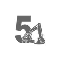 Excavator icon with number 5 design illustration vector