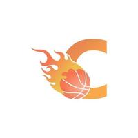 Letter C with basketball ball on fire illustration
