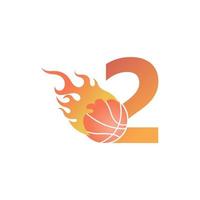 Number 2 with basketball ball on fire illustration vector