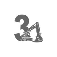 Excavator icon with number 3 design illustration vector