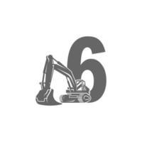 Excavator icon with number 6 design illustration vector