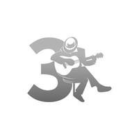 Silhouette of person playing guitar beside number 3 illustration vector