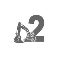 Excavator icon with number 2 design illustration vector