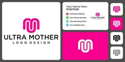 Letter U M monogram mother baby logo design with business card template. vector