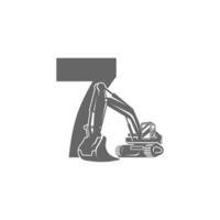 Excavator icon with number 7 design illustration vector