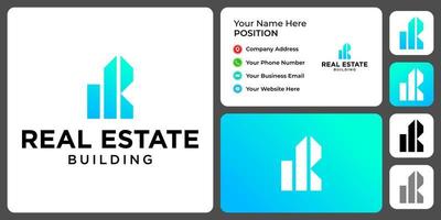 Letter R monogram real estate logo design with business card template. vector